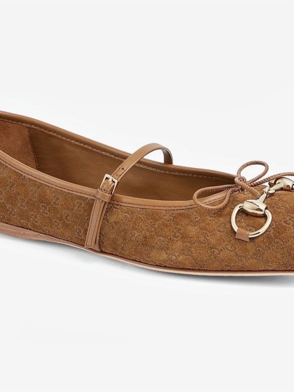 Gucci GG Suede Horsebit Ballerina Flat Brown sz 38.5